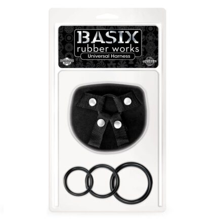 Der BASIX Universal Harness ist in den Größen Regular und Plus-Size erhältlich und enthält 3 Silikonringe.  Einfach einzustellen und macht Spaß beim sexy Strap-On-Spielen. Die meisten unserer BASIX-Dildos sind Strap-On-fähig und Harness-kompatibel.  Beinhaltet  Klein (1