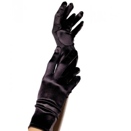 elastische und anpassungsfähige Handschuhe. schwarze Farbe. Heller Satin-Effekt
