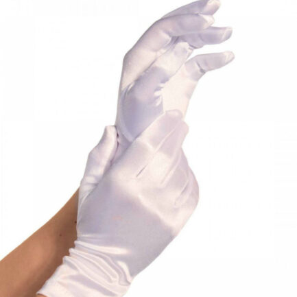 elastische und anpassungsfähige Handschuhe. Weiße Farbe. Heller Satin-Effekt