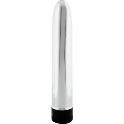 Zeitloser klassischer Vibrator aus metallischem Kunststoff mit silberner Oberfläche.  Inklusive Geschwindigkeitsregler.  Enthält Batterien.  Maße: 16 cm x 3 cm.  Vom Anfänger bis zum erfahrenen Kunden