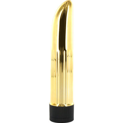 Immer ein klassischer Vibrator aus goldenem Metall mit geneigter Spitze und geriffelter Basis. Inklusive Geschwindigkeitsregler. Entdecken Sie neue Freuden. Seine geringen Abmessungen machen es für jeden Einsatz zugänglich: 11 cm x 2