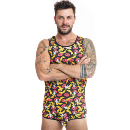 BANANE Weiches Lycra mit Bananendruck Merkmale Ärmellos Klassischer Stil Perfekte Anpassung an den Körper Komposition 80 % Polyamid 20 % Elasthan Anais Apparel die sexy Dessous der Welt seit 2003.  GRÖSSENTABELLE Größe S M L XL 2XL 3XL Taille in cm 75-80 81-88 89-97 98-106 107-116 117-125 ANAIS