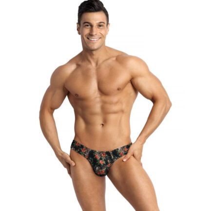 POWERModal suave de color claro con estampado de rosas y calaverasCaracterísticas	Tanga de hombre extremadamente cómodo	acabado con banda elástica muy delicada	ideal para todos los hombres	excelente comodidad de uso	seducción de buen gusto garantizadaComposición	80% poliamida	20% elastánAnais Apparel la lencería más sexy del mundo desde 2003. 						GUÍA DE TALLAS							Talla			S			M			L			XL			2XL			3XL							Cintura en cm			75-80			81-88			89-97			98-106			107-116			117-125			                                     ANAIS