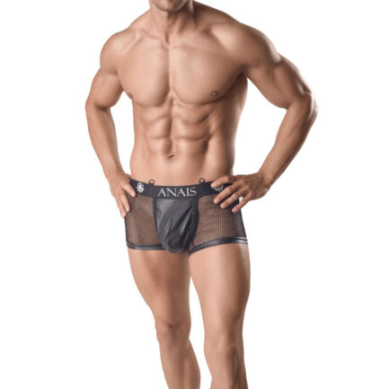 ARESSchwarze Mesh-Boxershorts und LederEIGENSCHAFTEN	Herren-Boxershorts mit sportlichem Schnitt	Hergestellt aus hochwertigem Material	Längere Beine	Perfekte Passform am KörperKOMPOSITION:	95 % Polyamid	5 % elastisch Anais Apparel ist seit 2003 die sexyste Unterwäsche der Welt.						GRÖSSENTABELLE							Größe			S			M			L			XL			2XL			3XL							Taille in cm			75-80			81-88			89-97			98-106			107-116			117-125			 ANAIS