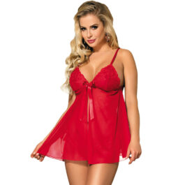 SUBBLIME – BABYDOLL MIT BOGEN UND BLUMENSPITZEN ROT S / M.