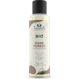 Luxuria BIO Dark Forest ist ein Massageöl aus der neuen Bio-Linie von Luxuria. Seine nährende Formel auf Basis völlig natürlicher Pflanzenöle und raffinierter stimulierender Essenzen spendet intensive Feuchtigkeit und macht die Haut weich und duftend. Das Öl stimuliert Ihre Sinne mit seinen blumigen und holzigen