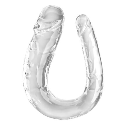 Der King Cock Clear Double Trouble Dildo kombiniert einen durchscheinenden Doppeldildo mit einem realistischen Penisdesign: einem flexiblen Schaft