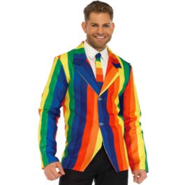 Verleihen Sie Ihrem Stil mit unserem Regenbogen-Blazer und der Krawatte einen Spritzer Farbe und Spaß